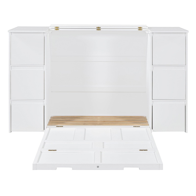 Twin Size Murphy Bed With Drawers, Cabinets, And USB Ports – White