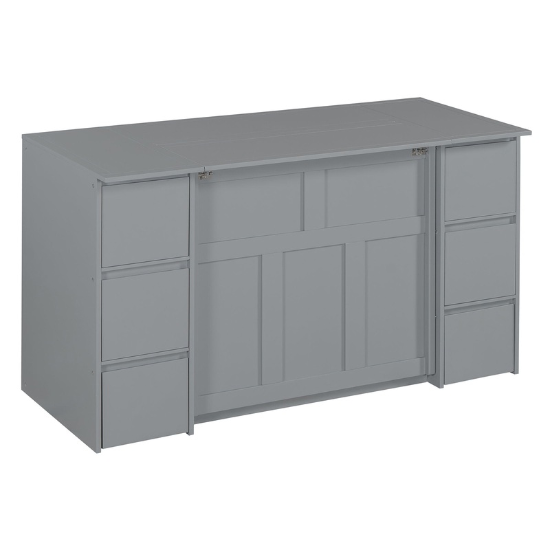 Twin Size Murphy Bed With Drawers, Cabinets, USB Ports Material – Gray
