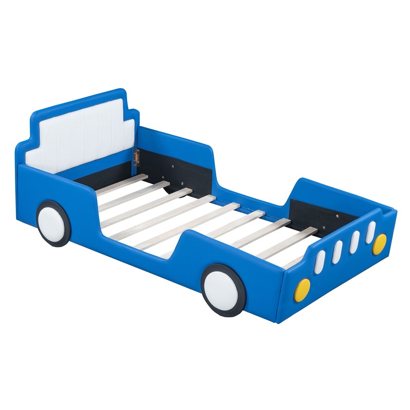Twin Size Race Car Shaped Platform Bed & Wheels – Blue