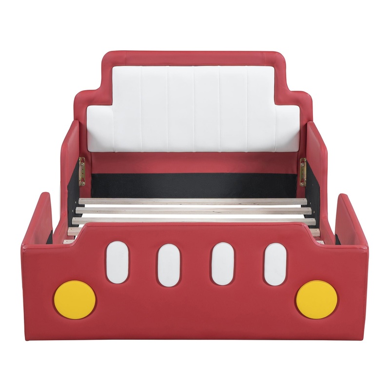Twin Size Race Car Shaped Platform Bed & Wheels – Red