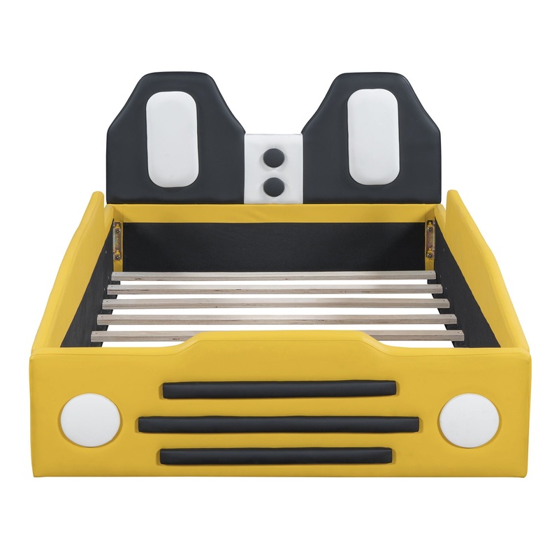Twin Size Race Car Shaped Platform Bed With Wheels – Yellow