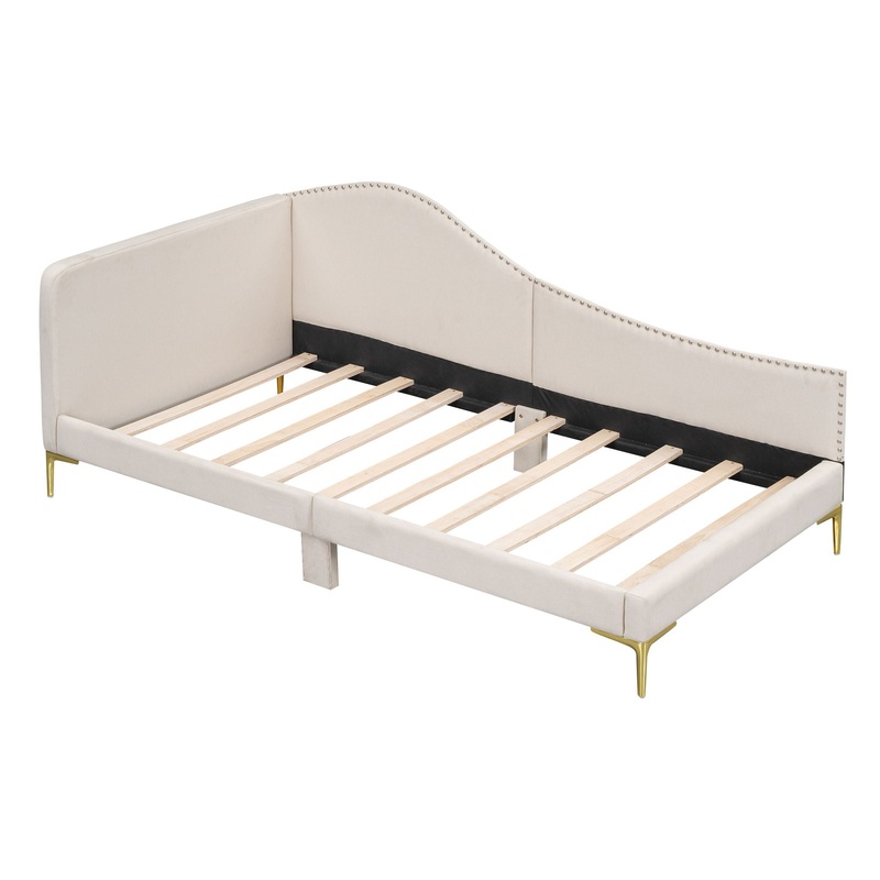 Twin Size Upholstered Daybed With Headboard And Armrest – Beige