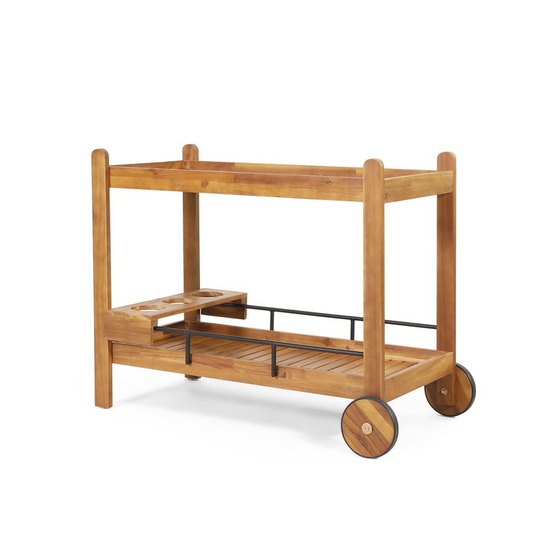 Bar Cart With Wine Bottle Holders, – Black