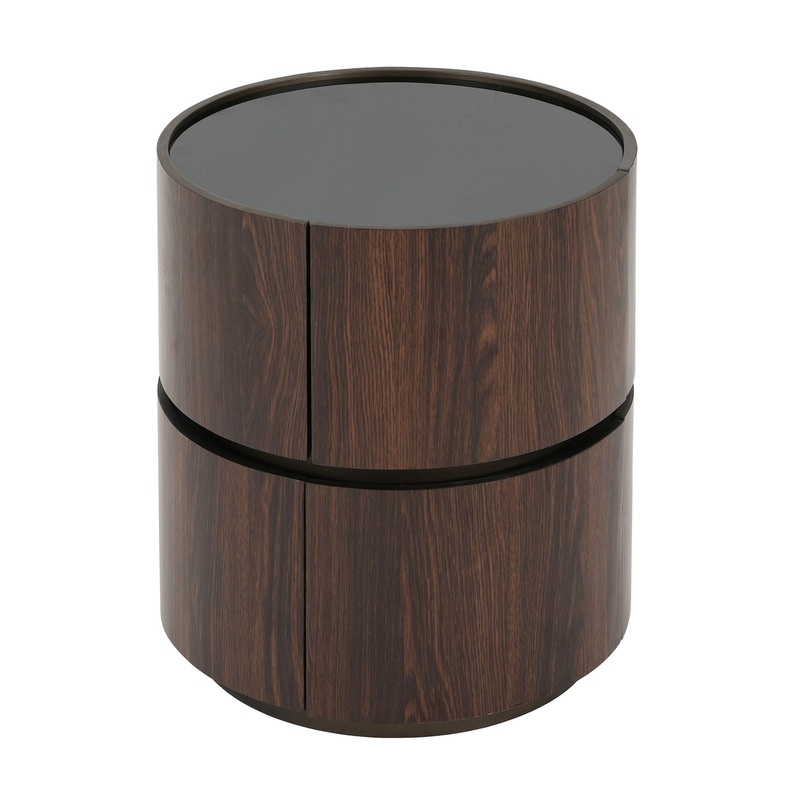 Elegant Italian High Grade Double Layer Storage Round Side Table – Brown / Black