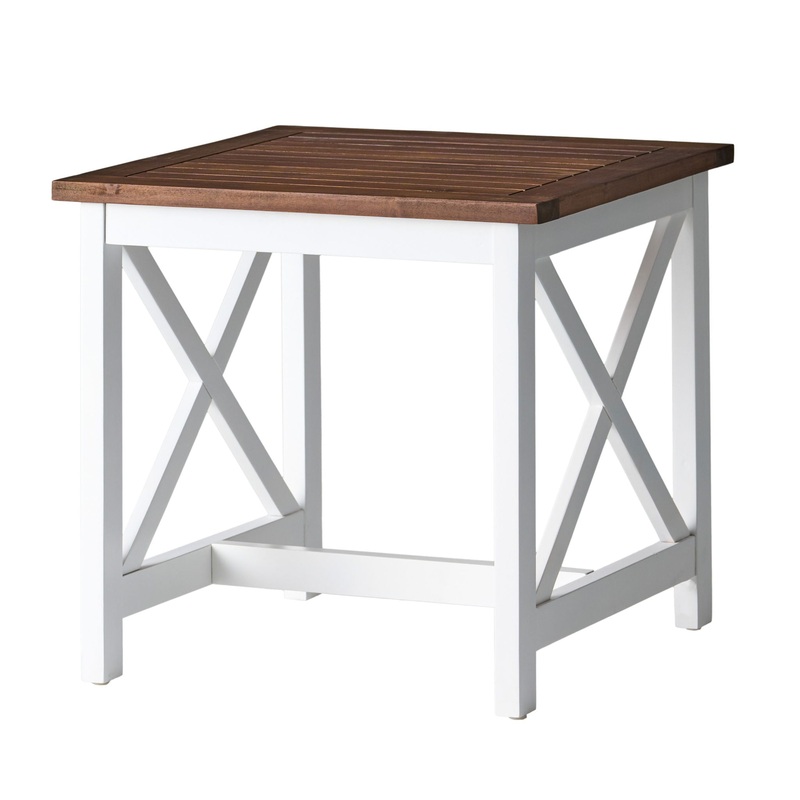 End Table, Farmhouse Side Table, Indoor Outdoor – Brown / White