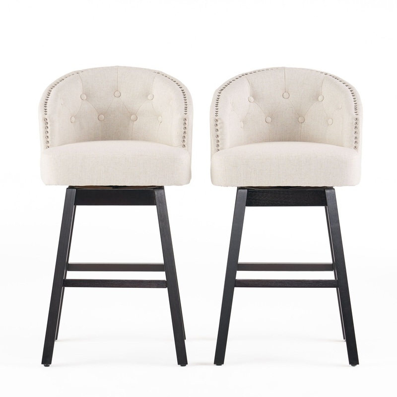 Mellifluous – 360 Degree Swivel Bar Stool With Stunning Nailhead Trim, (Set of 2)