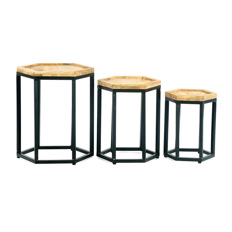Modern Industrial End Table (Set of 3) – Black / Natural