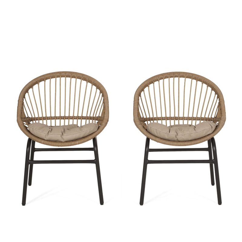 Outdoor Accent Chair With Curved Back And Basket Frame, (Set of 2) – Light Brown / Beige