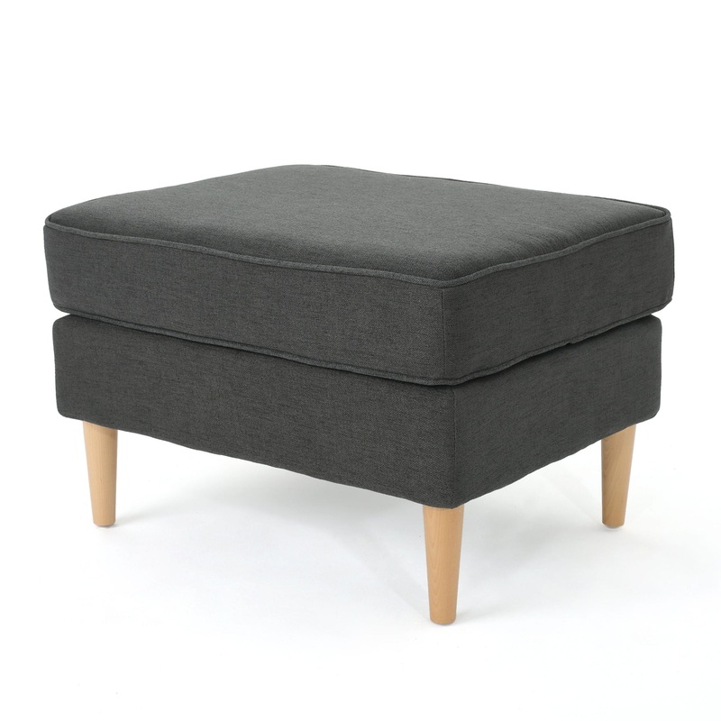 Upholstered Ottoman With Tapered Legs – Dark Gray