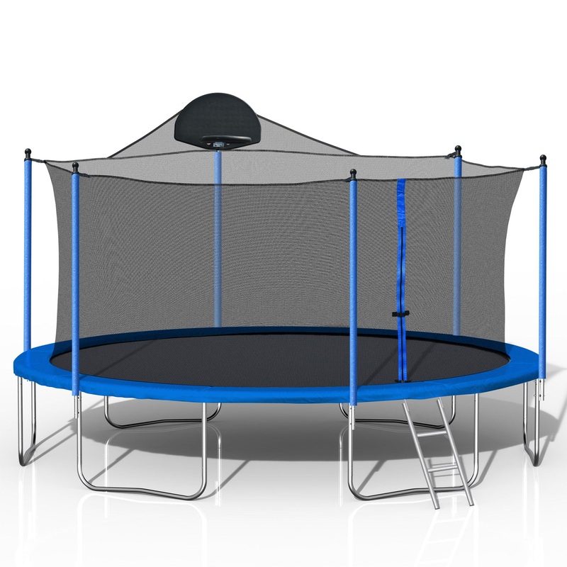 14Ft Trampoline For Adults & Kids With Basketball Hoop, Outdoor Trampolines With Ladder And Safety Enclosure Net For Kids And Adults – Blue