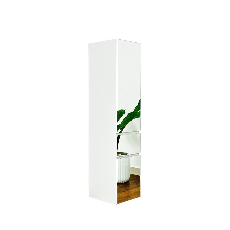 Elise – Slim Modular Wood Closet Cabinet With Mirror In Durable Melamine Construction – White