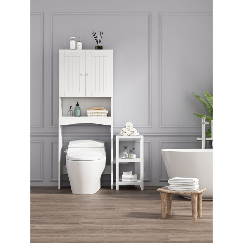 Home Bathroom Shelf Over-The-Toilet, Bathroom Spacesaver, Bathroom Storage Cabinet Organizer – White