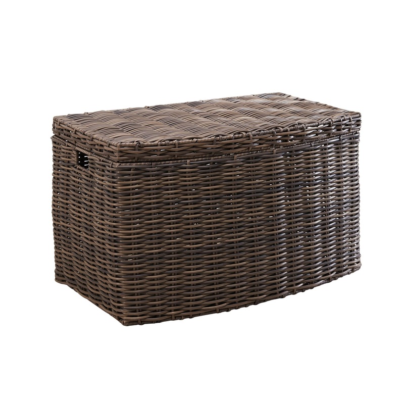 Joseph – Rectangular Curve Resin Woven Wicker Trunk With Handles Multi Purpose Storage – Walnut Brown