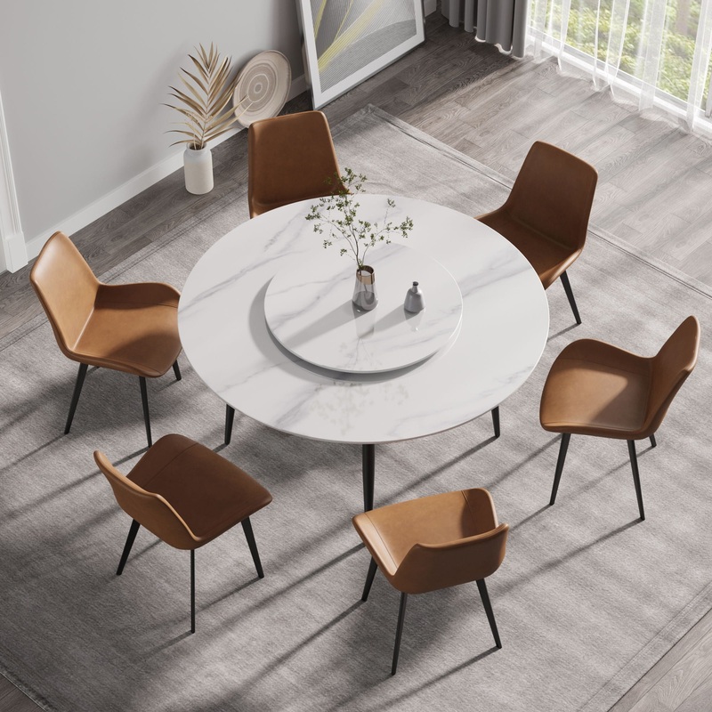 Modern Artificial Stone Round Dining Table, Can Accommodate 6 People Artificial Stone Turntable – White
