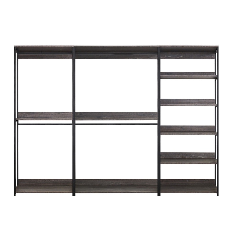 Monica – Wood Walk In Closet System With Spacious Drawer In Wood And Metal Frame – Gray