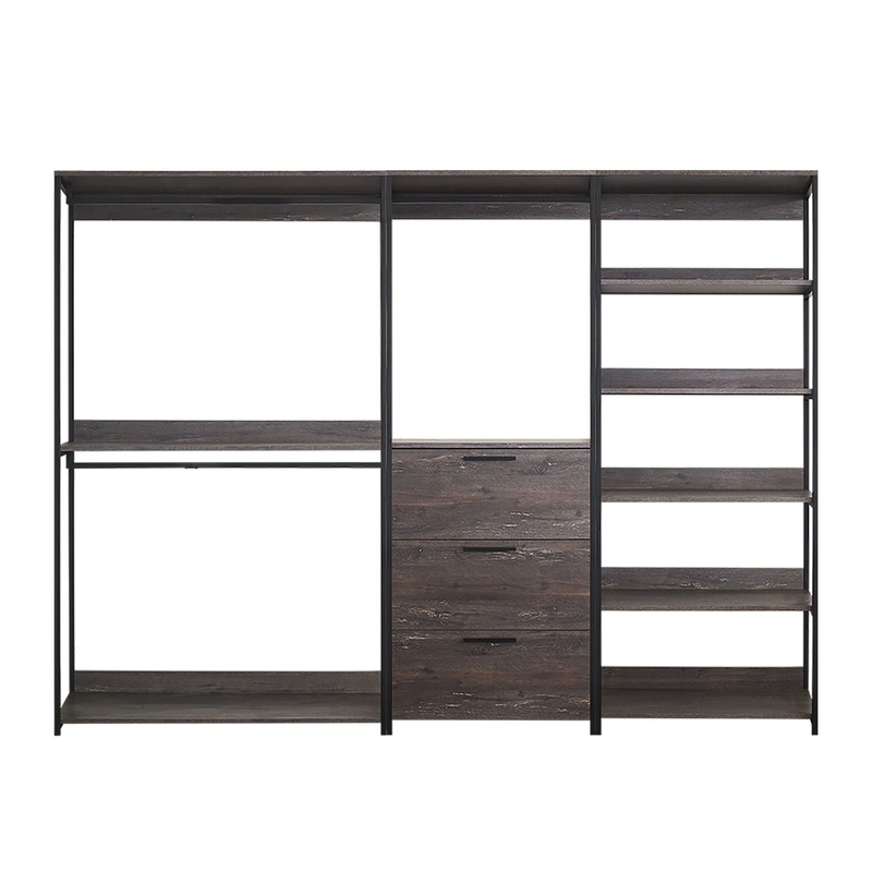 Monica – Wood Walk In Closet System With Spacious Storage In Wood And Metal Frame – Gray