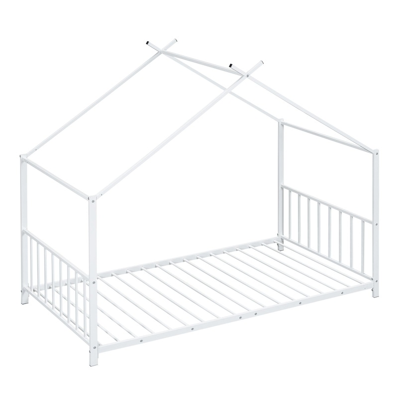 Twin Size Metal House Platform Bed – White
