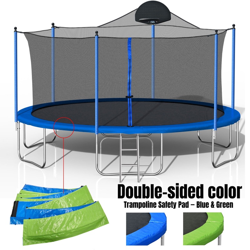 14Ft Trampoline For Adults & Kids With Basketball Hoop, Outdoor Trampolines With Ladder And Safety Enclosure Net For Kids And Adults, Double-Side Color Cover – Blue