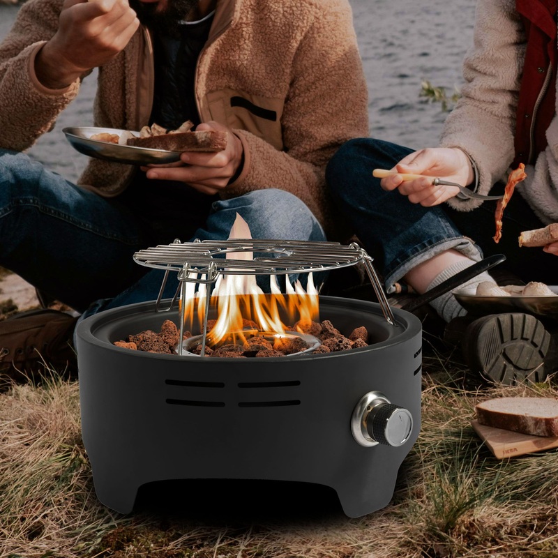 15 Outdoor Portable Propane Fire Pit, Camping Fire Pit With Cooking Support Tabletop Fire Pit With Quick Connect Regulator – Black