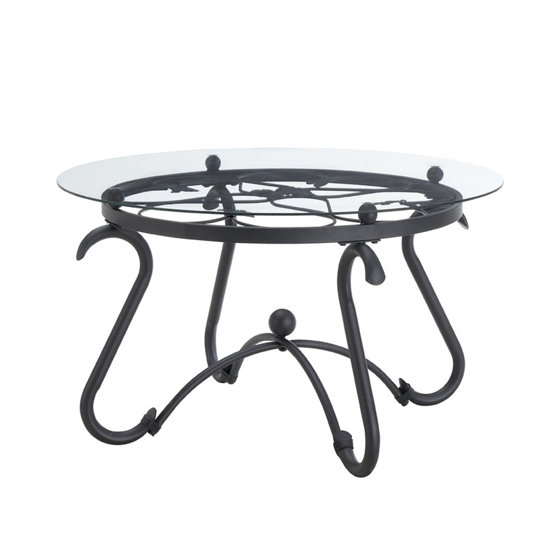 2 Piece Tempered Glass Surface Coffee Table Set, Decor Coffee Table Round End Side Table With Sturdy Construction For Living Room (Rustic) – Black