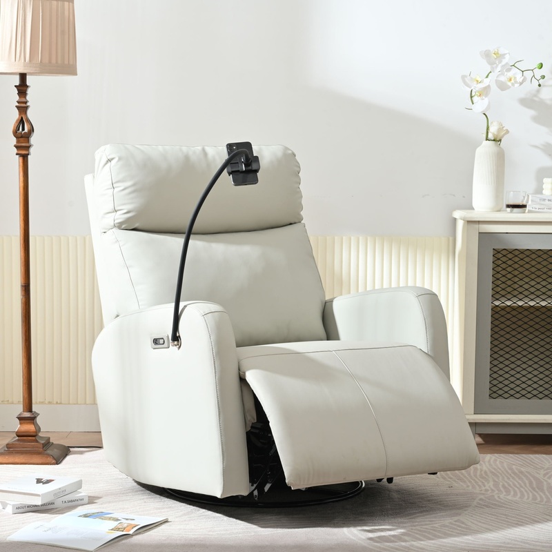 31.5 270 Power Swivel Rocker Recliner Chair, Electric Glider Reclining Sofa With USB Ports, Power Swivel Glider, Rocking Chair Nursery Recliners For Living Room Bedroom – Light Gray