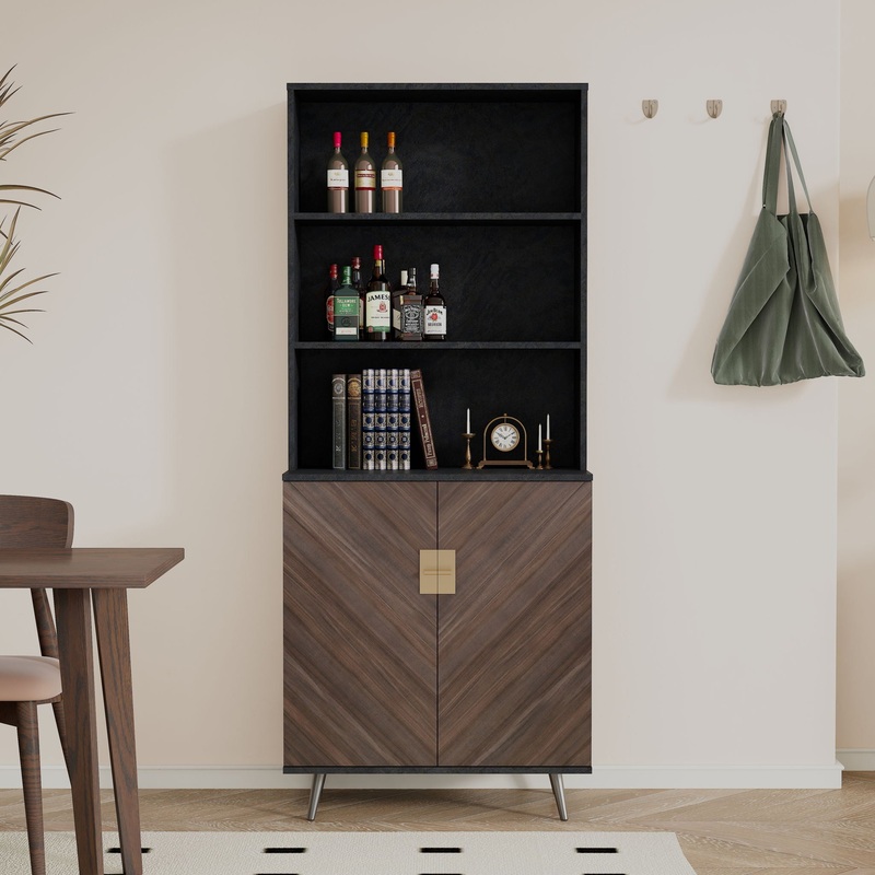 Accent Storage Cabinet With Doors, Bar Cabinet Buffet Cabinet With Storage For Living Room, Hallway, Kitchen – Brown / Light Gray