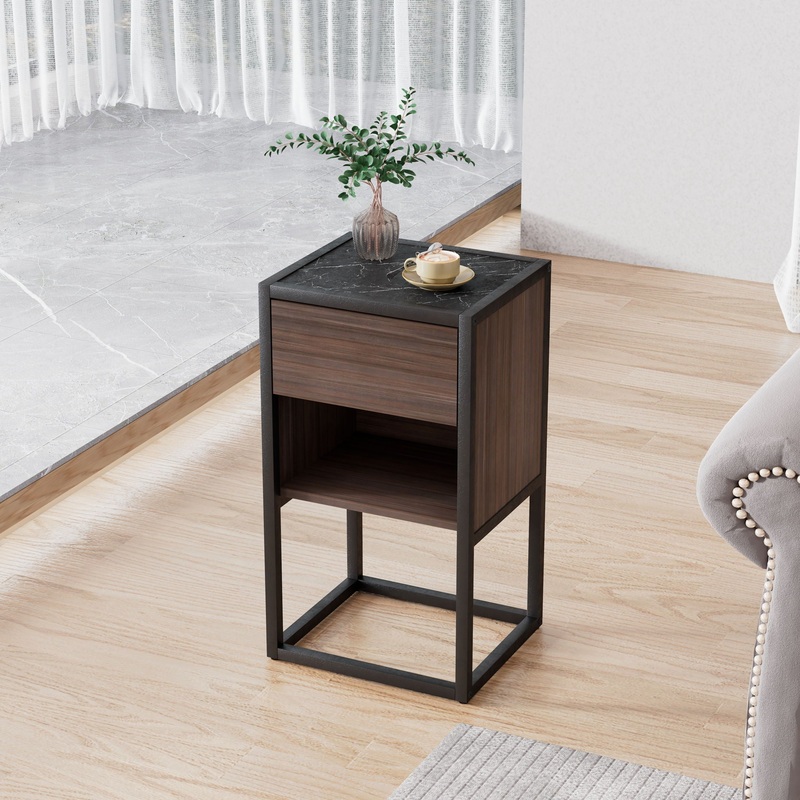 Armando Living Room Side Cabinet, Corner Cabinet, Bedroom Night Stand – Dark Brown / Black