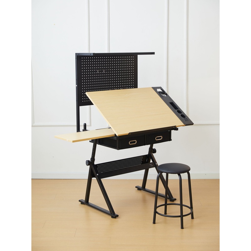 Drafting Table With Metal Perforated Board Pannel – Black / Brown