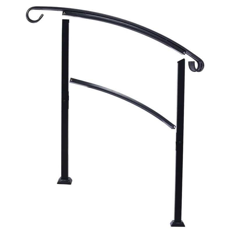 Handrails For Outdoor Steps, Fit 1 Or 3 Steps Outdoor Stair Railing, Flexible Front Porch Hand Rail, Transitional Handrails For Concrete Steps Or Wooden Stairs – Black