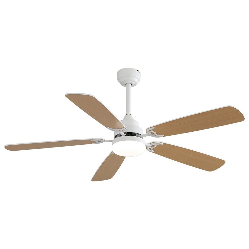 Indoor Modern 52 Ceiling Fan With Dimmable 6 Speed Wind 5 Blades Remote Control Reversible Dc Motor With LED Light – White
