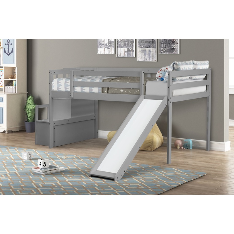 Loft Bed With Staircase, Storage, Slide, Full-Length Safety Guardrails, No Box Spring Needed