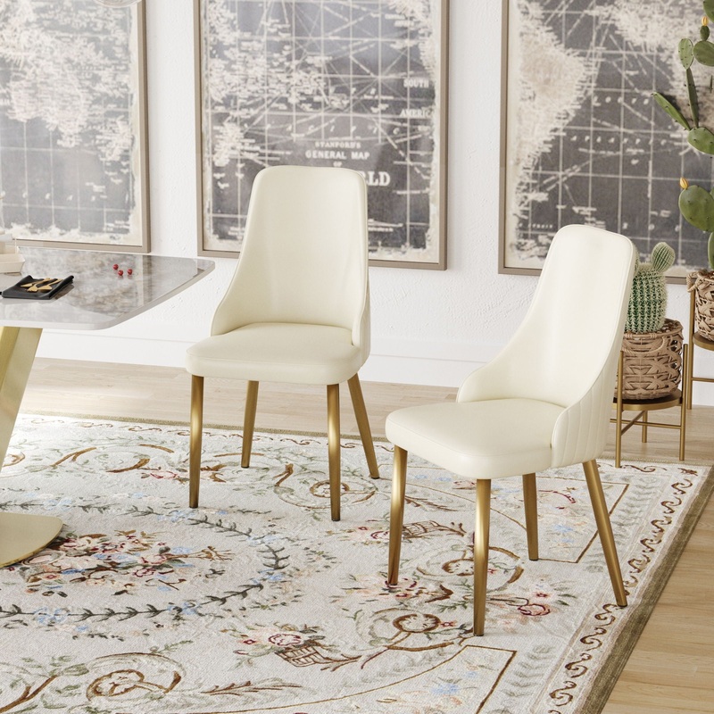 Modern Sponge-Filled Dining Chair, Solid Wood Metal Legs, Suitable For Restaurants, Living Rooms And Rooms (Set of 2) – White