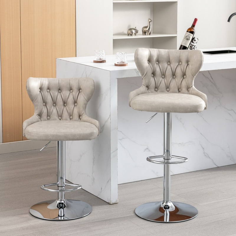 Swivel Barstools Adjusatble Seat Height From 25-33, Modern Upholstered Chrome Base Bar Stools With Backs Comfortable Tufted For Home Pub And Kitchen Island