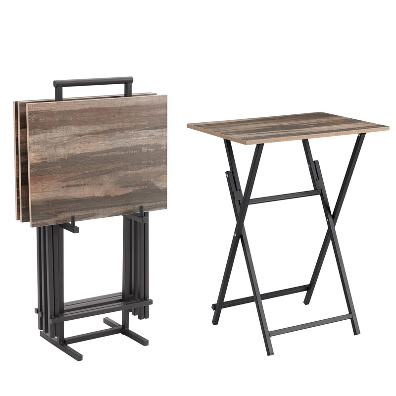 TV Trays For Eating (Set of 4) With Stand, Folding Snack Tray Table Set, Folding TV Dining Tables For Small Space – Rustic Brown