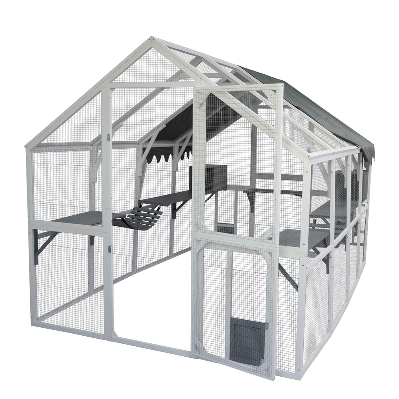 Xpt019 Cat Cage Box Lovely House Cute Pet Play Speace Wooden Big For Backyard Room – White