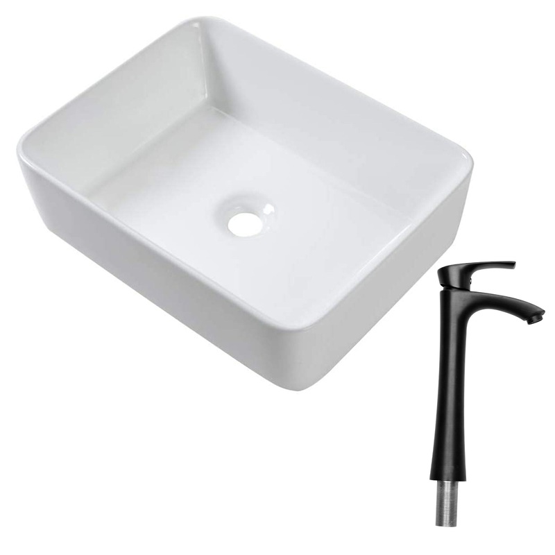 19 5 Bathroom Sink Combo Rectangular Vessel Vanity Set With Faucet Drop In Ready Ceramic Basin – White / Black