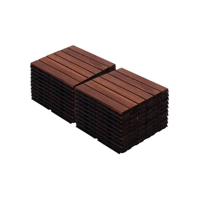 Interlocking Deck Tiles Striped Pattern, Waterproof Anti Mildew Brown