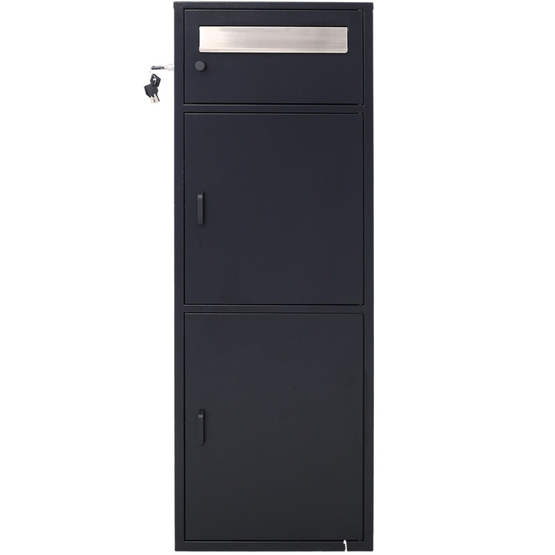 Large Steel Freestanding Floor Parcel Package Drop With Locking Letterbox Drop Mail Box With Multi Compartments – Black