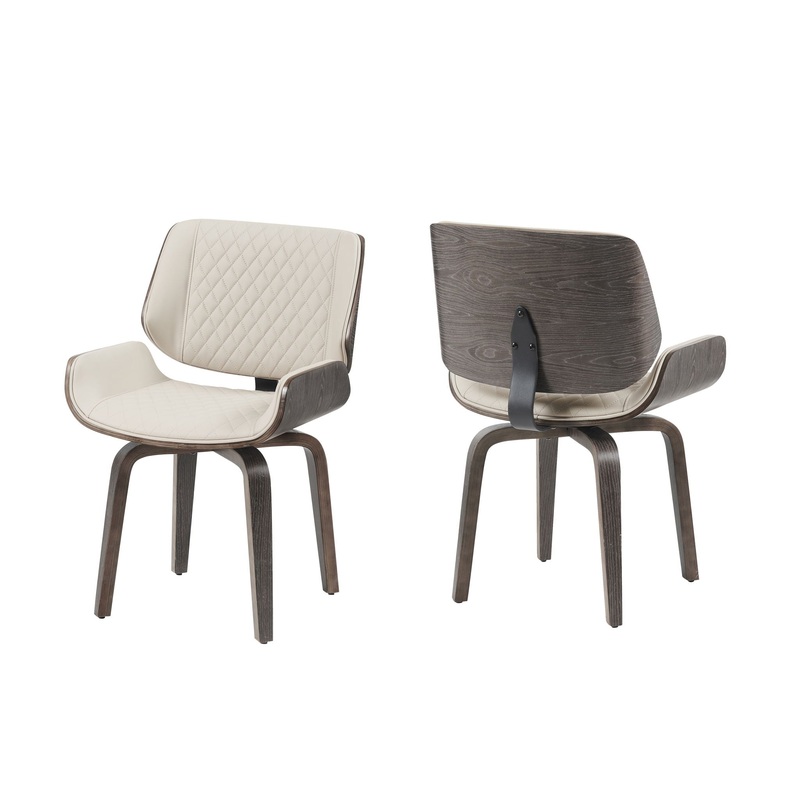 Mid Century Modern Dining Chair 360 Swivel, Ergonomic Design Upholstery, Bentwood Frame, (Set of 2) – Beige