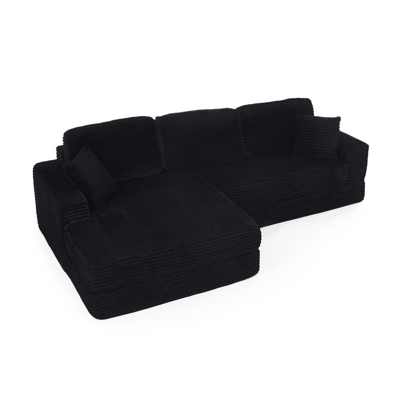 Modern Minimalist L Shape Modular Sectional Sofa, Corduroy Couch
