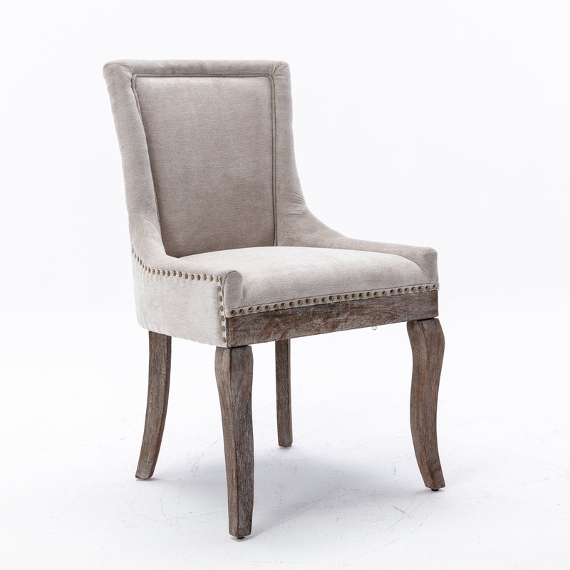 Ultra Side Dining Chair, Thickened Fabric Chairs With Neutrally Toned Solid Wood Legs, Bronze Nail Head (Set of 2)