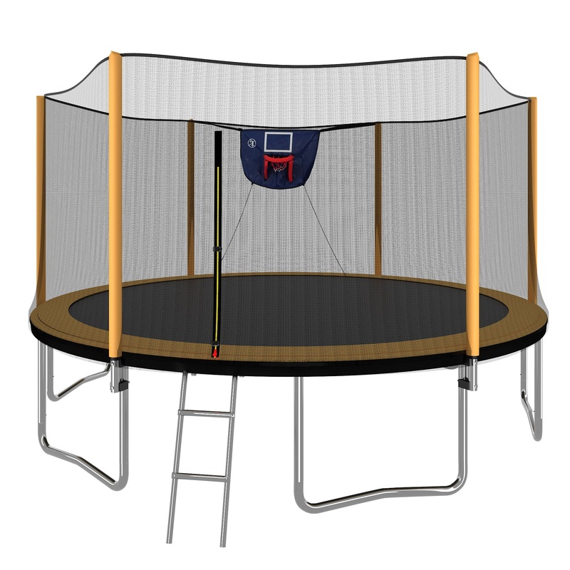 14Ft Powder Coated Advanced Trampoline With Basketball Hoop Inflator And Ladder (Outer Safety Enclosure) – Orange