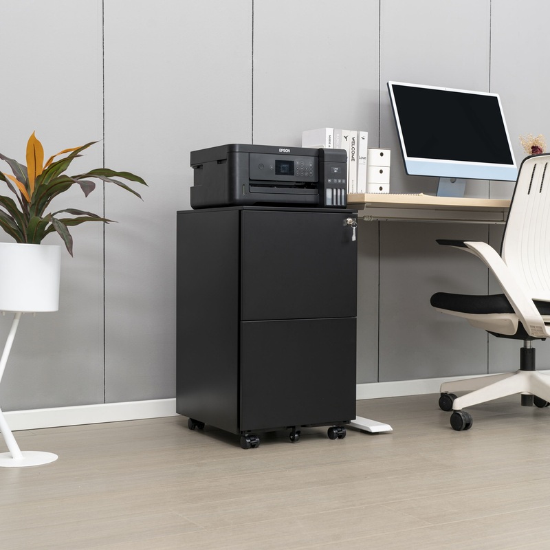 2 Drawer File Cabinet With Lock, Steel Mobile Filing Cabinet On Anti – Tilt Wheels, Rolling Locking Office Cabinets Under Desk For Legal / Letter Size