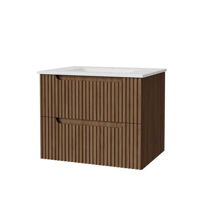 24 Wall Mount Bathroom Vanity Cabinet With – White Basin Sink Combo Floating – Walnut