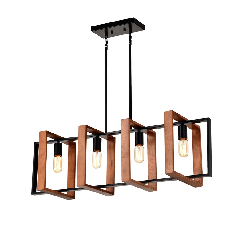4 Light Kitchen Island Lights Pendant Light Farmhouse Dining Room Light Fixture, Rectangular Chandelier, 36 Hanging Lighting For Living Room, Conference Room, Home Office – Matte Black