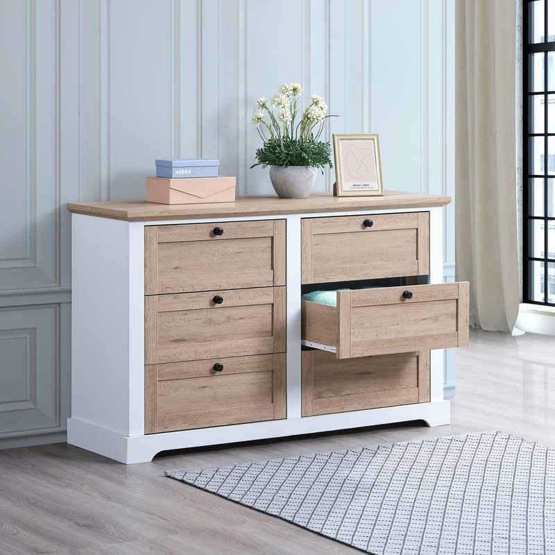 Autumn – Modern 6 Drawer Master Dresser With Interlock Drawer Feature Drawer Slide And Interlock Pre-Assembly, Wide Dressers For Bedroom 6 Deep Drawers For Closet Organizer Easy Assembly – White Oak