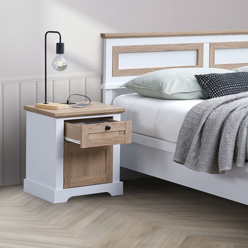Autumn – Modern Night Stand With Charging Station With USB & Type-C, Drawer Slide Pre-Assembly, End Table With Drawers For Bedroom Living Room, Side Table For Bedroom – White Oak