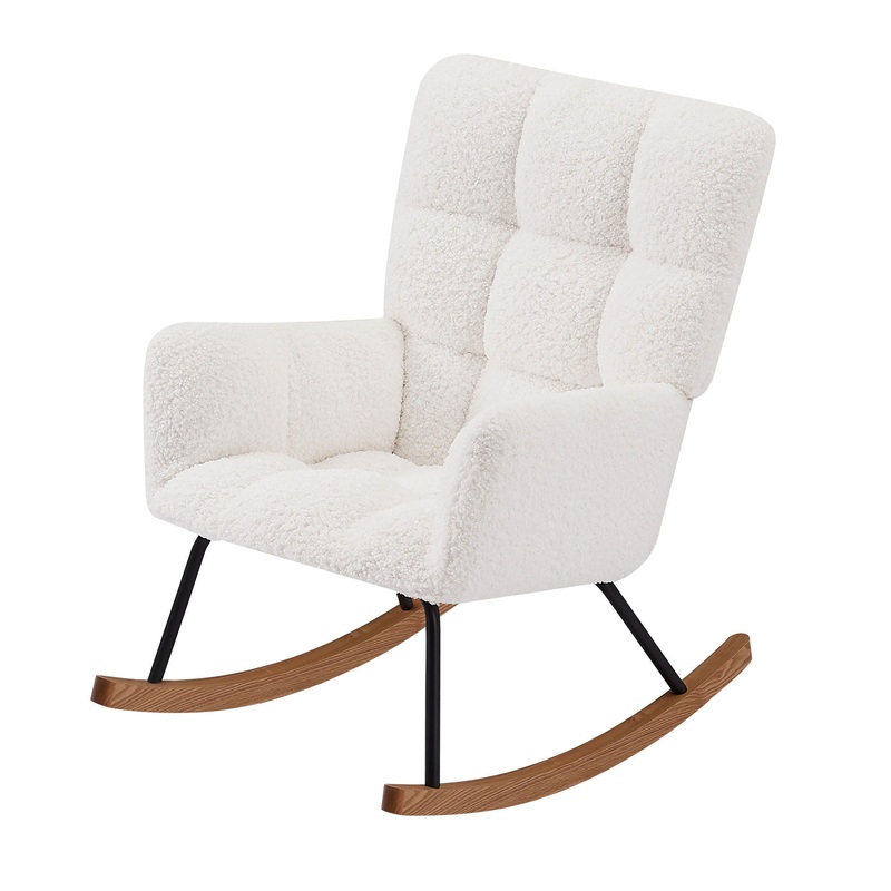 Comfy Upholstered Lounge Chair Rocking Chair With High Backrest, For Nursing Baby, Reading, Napping – Off White
