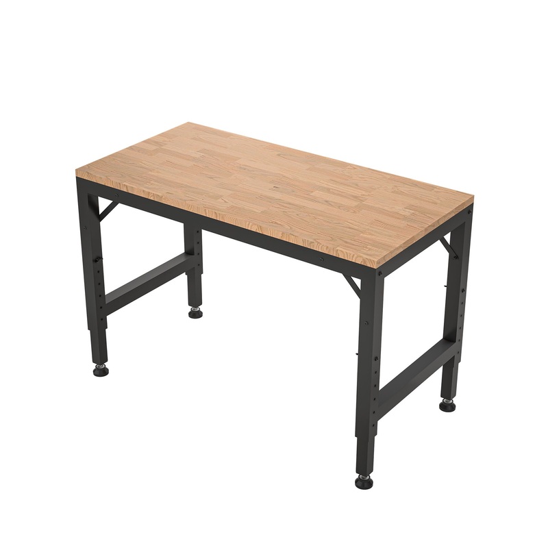 Heavy Duty Adjustable Workbench For Garage, Rubber Wood Shop Table WithRubber Pads, Hardwood Workstation Weight Capacity Over 2000 Lbs – Black