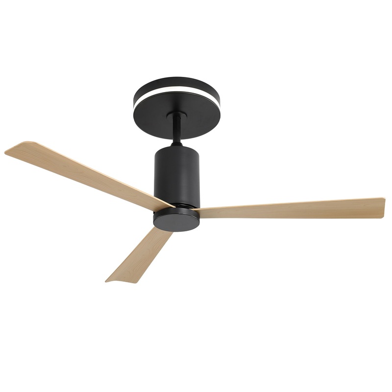 Modern Flush Mount Ceiling Fan With Led Light And Remote Control, 3 ABS Blades Noiseless Reversible Dc Motor For Patio Living Room – Matte Black